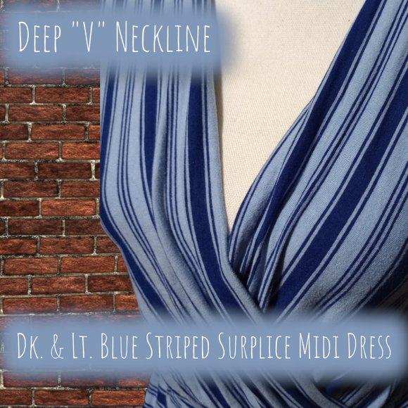 Dark & Light Blue Striped Merona Surplice Midi Dress - Picture 4 of 9